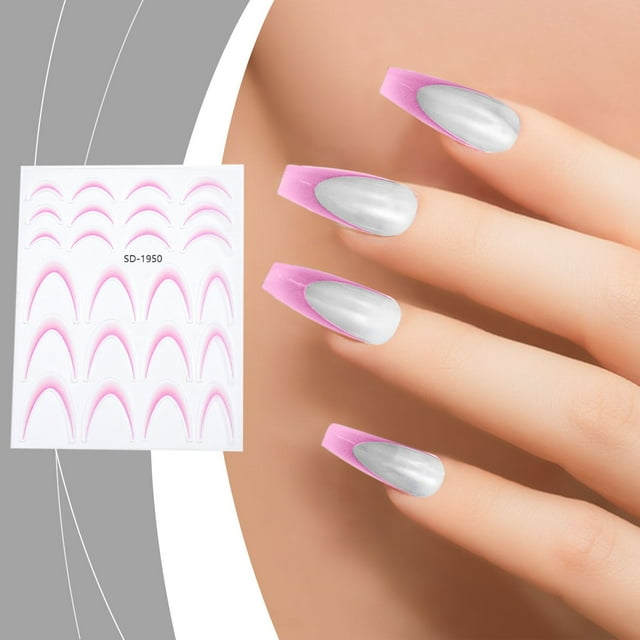 Pegatinas para uñas para decoración de uñas, pegatinas para uñas para mujeres, pegatinas francesas con degradado, pegatinas de sonrisa en forma de media luna, arcos de líneas francesas finas, adornos