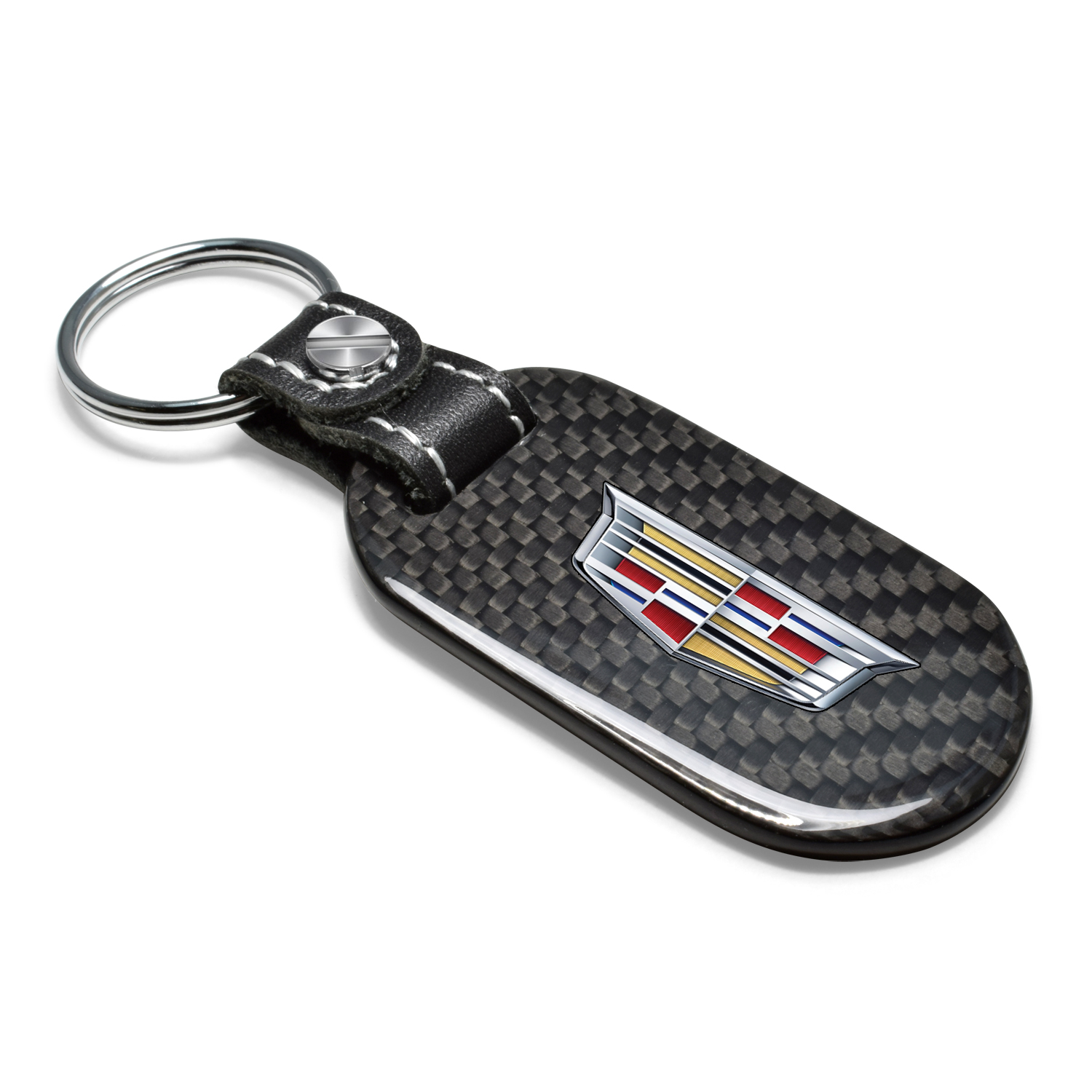 iPick Image for Cadillac Crest Logo Real Black Carbon Fiber Tag Style Key Chain, Official Licensed