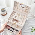 thumbnail image 5 of Jewelry Box for Women Girls,2 Layers Jewelry Organizer Container with Lock,PU Leather Storage Case with Removable Tray,Jewelry Display Box for Necklaces Earrings Bracelets Rings Watches, 5 of 5