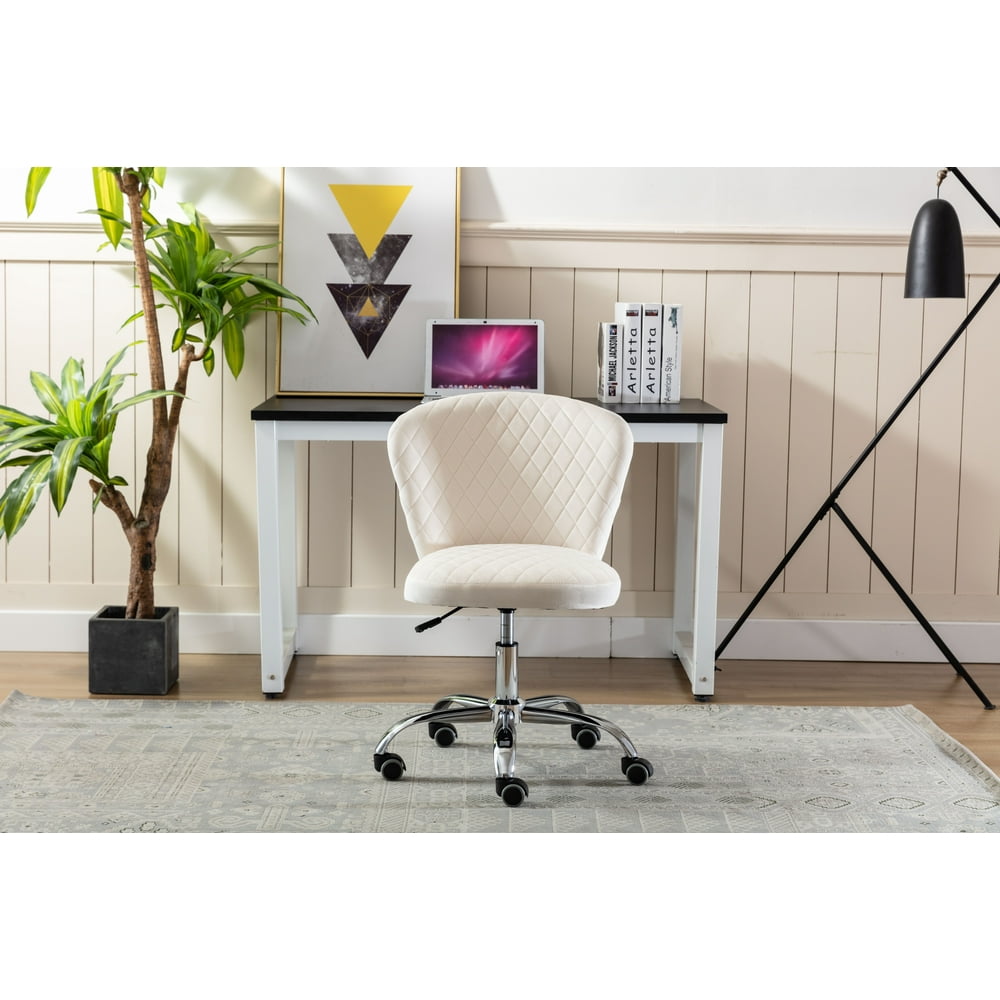 Armless Home Office Chair Upholstered Velvet Swivel Task Chair ...