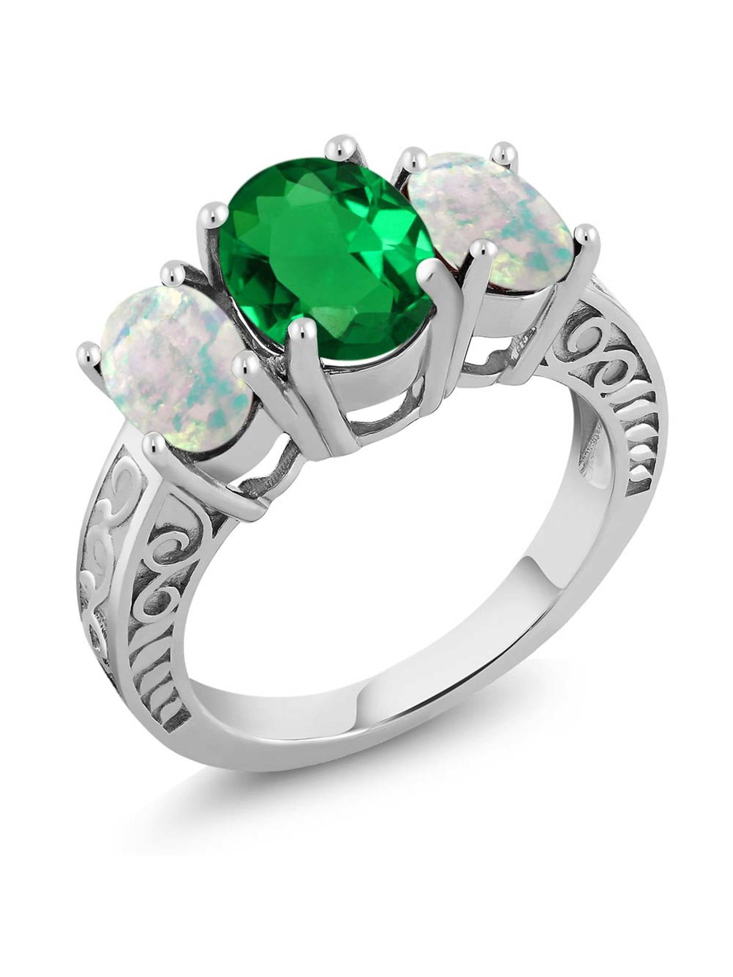 Gem Stone King 2.76 Ct Oval Green Simulated Emerald and Simulated Opal