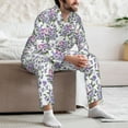 thumbnail image 7 of Uemuo Violets Flowers Pattern 2-Piece Loungewear Set - Men’s Soft Sleepwear, Cozy Winter PJs, Comfy Sleep Set-Large, 7 of 7