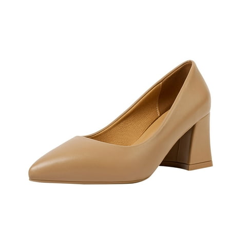 

dmqupv Women s Dress Heels Solid Color Leather Pointed Thick High Heeled Casual Single Shoes Low Heel Dress Shoes for Women Shoes Khaki 7.5