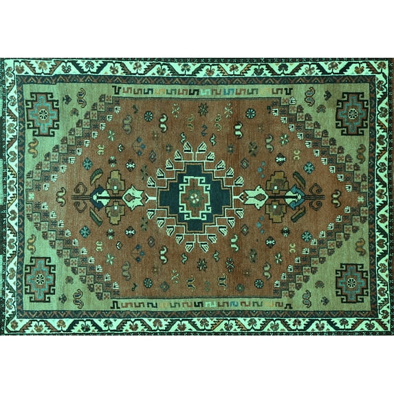 Ahgly Company Machine Washable Indoor Rectangle Persian Turquoise Blue Traditional Area Rugs, 2' x 5'