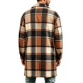 thumbnail image 5 of Mineart Men's Plaid Trench Coat Lapel Collar Mid Long Jacket Winter Outwear, 5 of 6