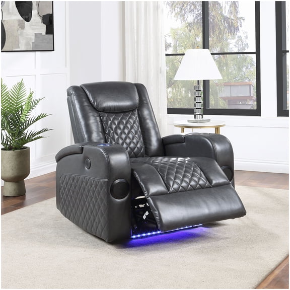 MANGIJOY Bluetooth Power Recliner Chair with Wireless Charging & LED Light, Dark Grey Faux Leather