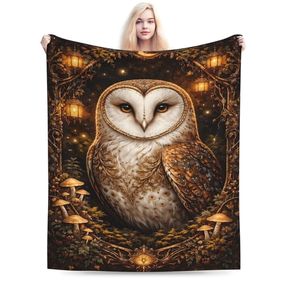 Mystic Night Owl Blanket Halloween Owl Throw Blanket Soft Cozy Flannel Moon Owl Forest Blanket Nature Wildlife Gift 50x40