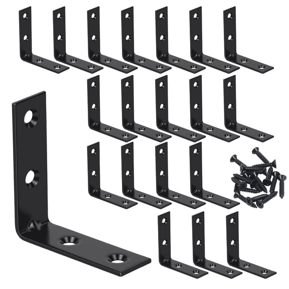 WellMade 2 Inch 90-Degree Corner Brace,20 Pack Zinc Plated Steel Black L Brackets for Wood Furniture, Shelves,Cabinets