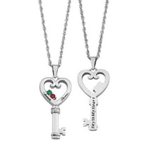 Personalized Planet Couple's Name & Birthstone Heart Key Diamond Accent Necklace ,Women's