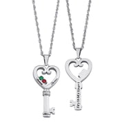 Personalized Planet Couple's Name & Birthstone Heart Key Diamond Accent Necklace ,Women's