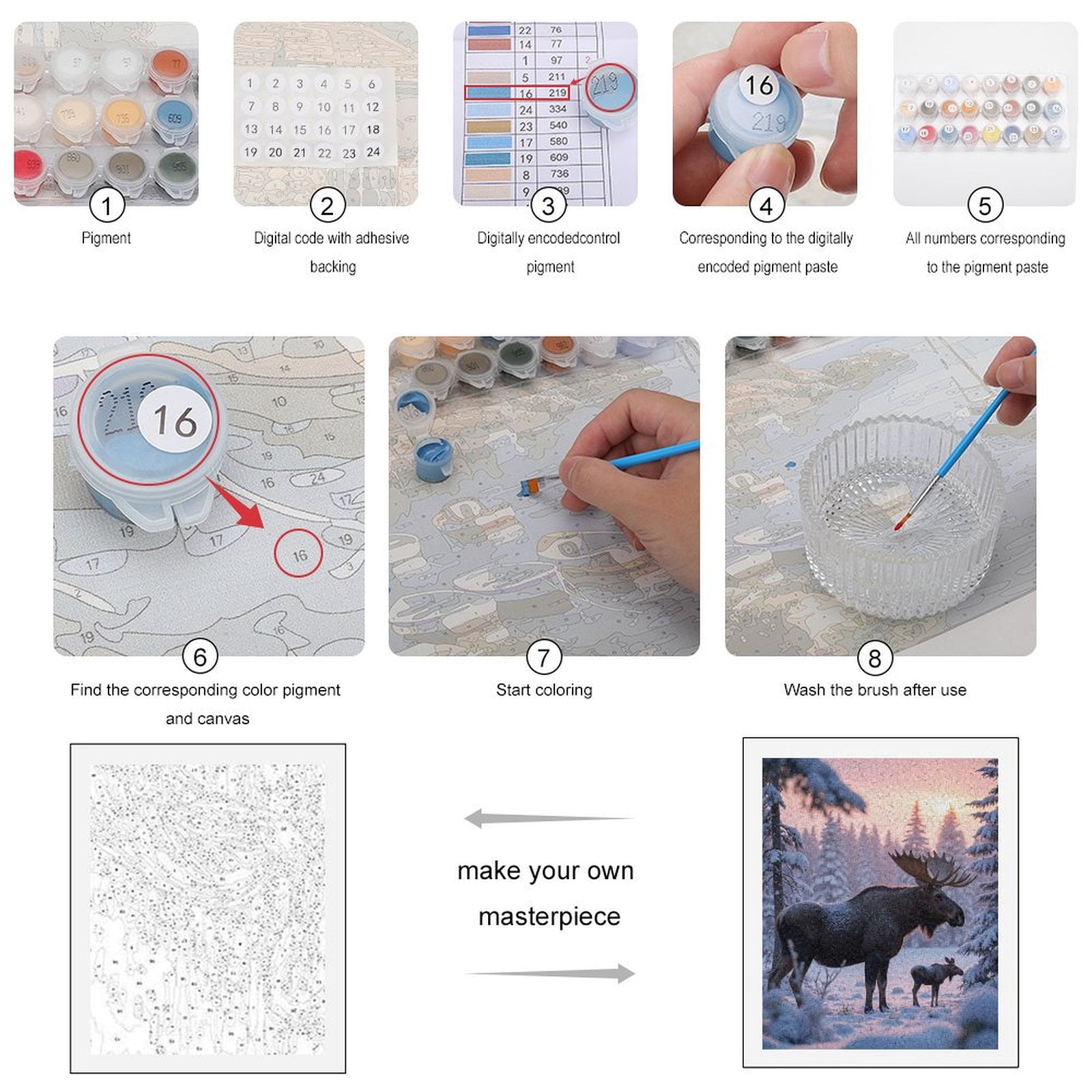 Paint By Numbers Kit for Adults Beginner - Moose Calf Winter Sunrise Snowy Forest DIY Canvas Painting Kits for Adults, Frameless Paint By Number for Adults for Home Wall Decor 16x20 Inch