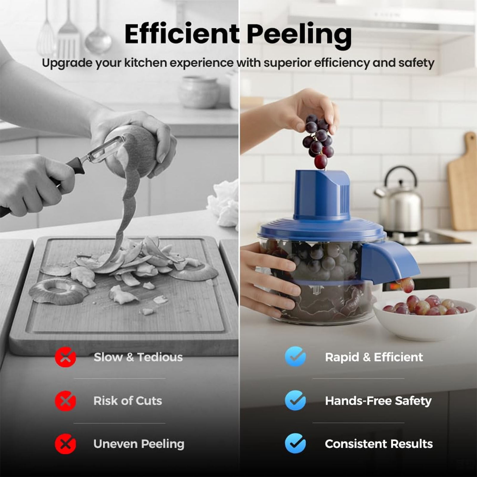 2 in 1 Automatic Peeling Machine, Durable Electric Potato Peeler, Grape & Garlic Peeler Machine Rechargeable Wireless Fruit & Veggie Peeler for Home Kitchen, 1Pc, Easy to Clean(Blue,11.5x11.5x11")
