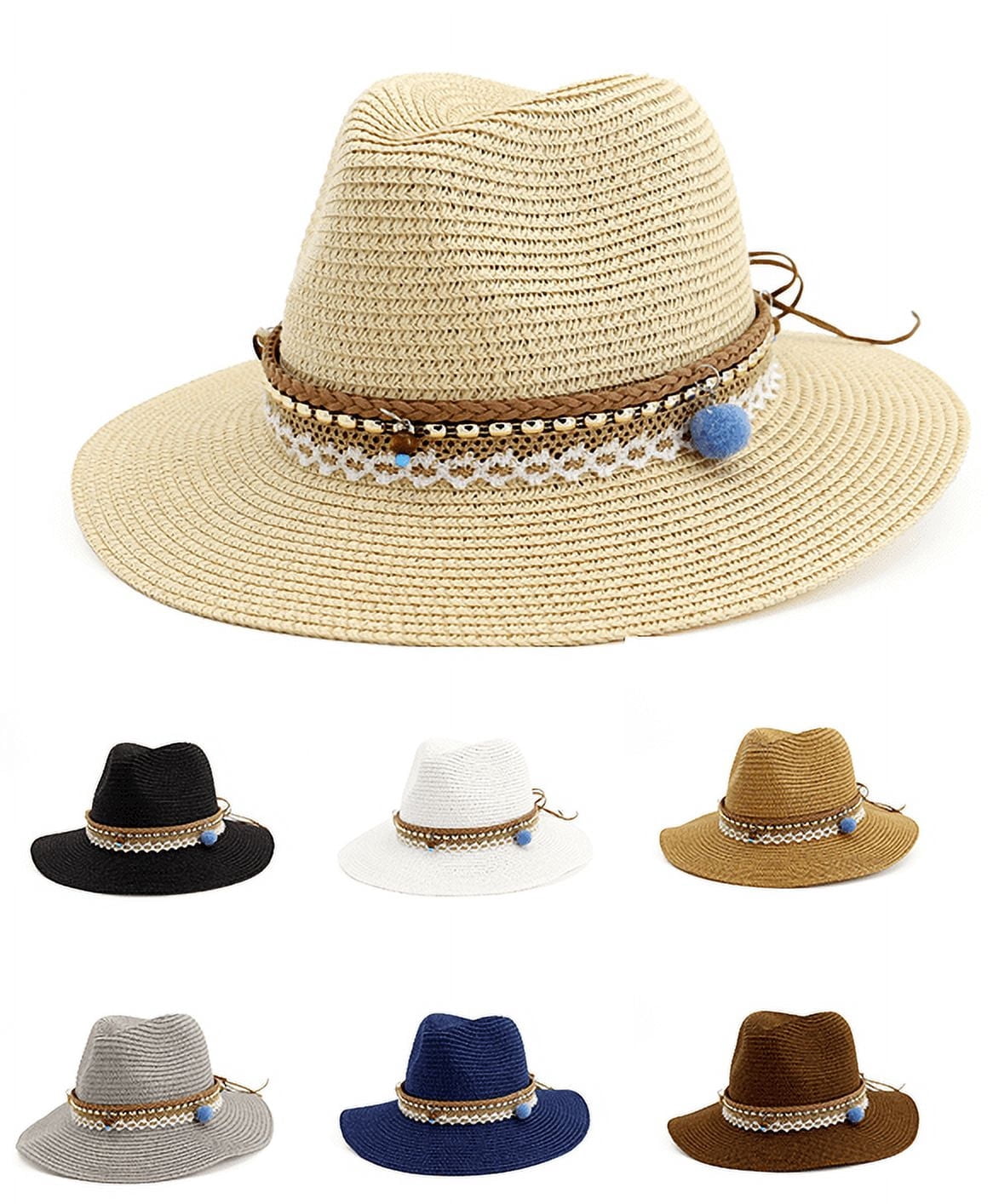 7638 4 Pcs Summer Western Straw Cowboy Hat For Women Men Garden Fishing Giegxin 4 Pcs Straw Hats Bulk Western Cowboy & Cowgirl Hat  main image 2