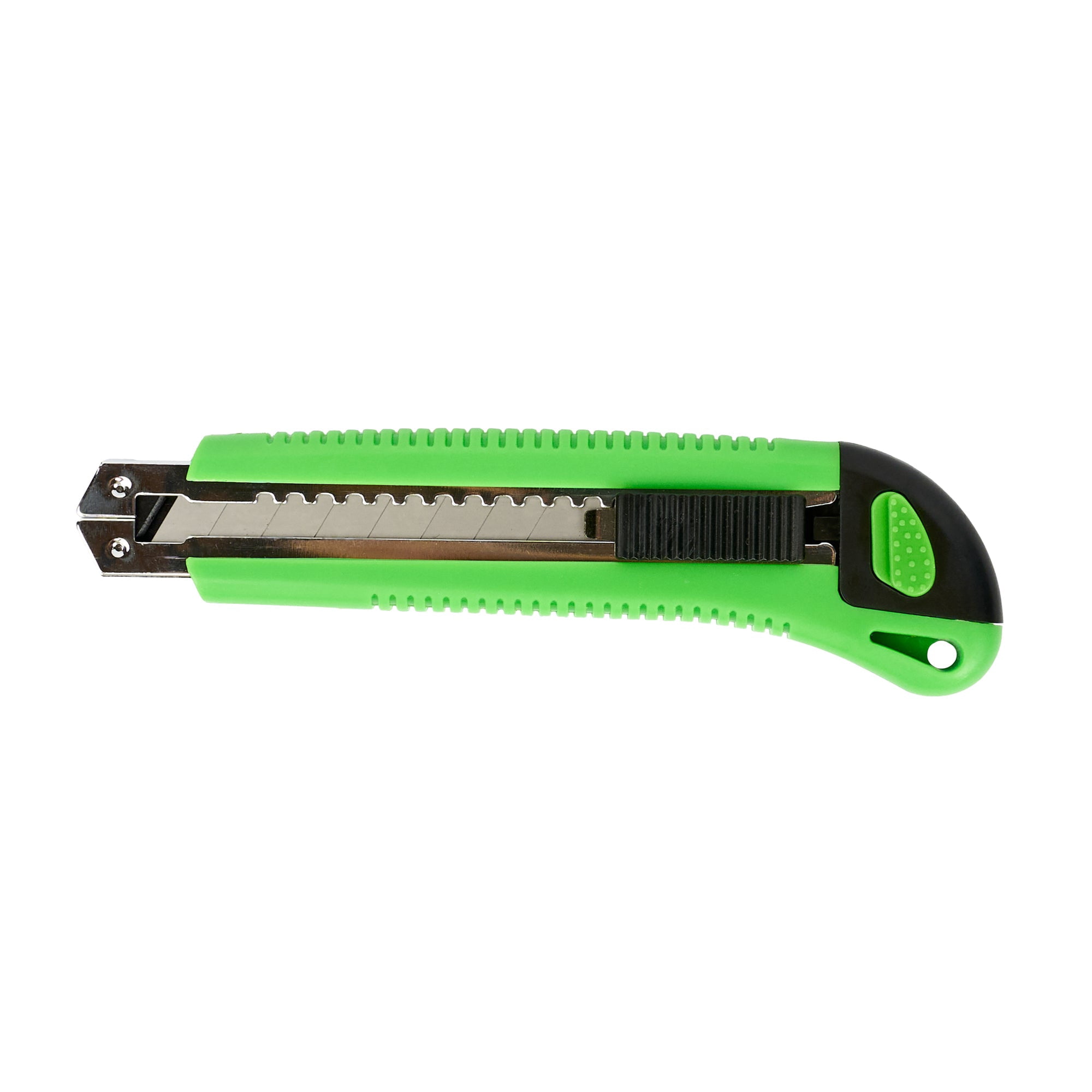 Restaurantware-Handy Tek 6.7 Inch Snap Off Blade Knives, 12 Retractable Box Cutters - Includes 36 Sharp Blades, 18mm Wide, Green Plastic Auto Loading Utility Knives, Built-In Lock, Ergonomic Handle