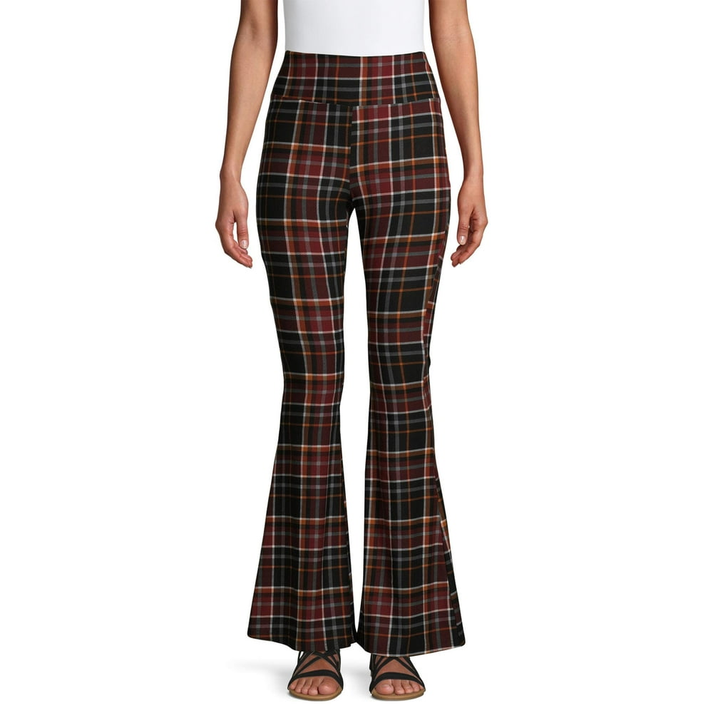 brown plaid flare pants