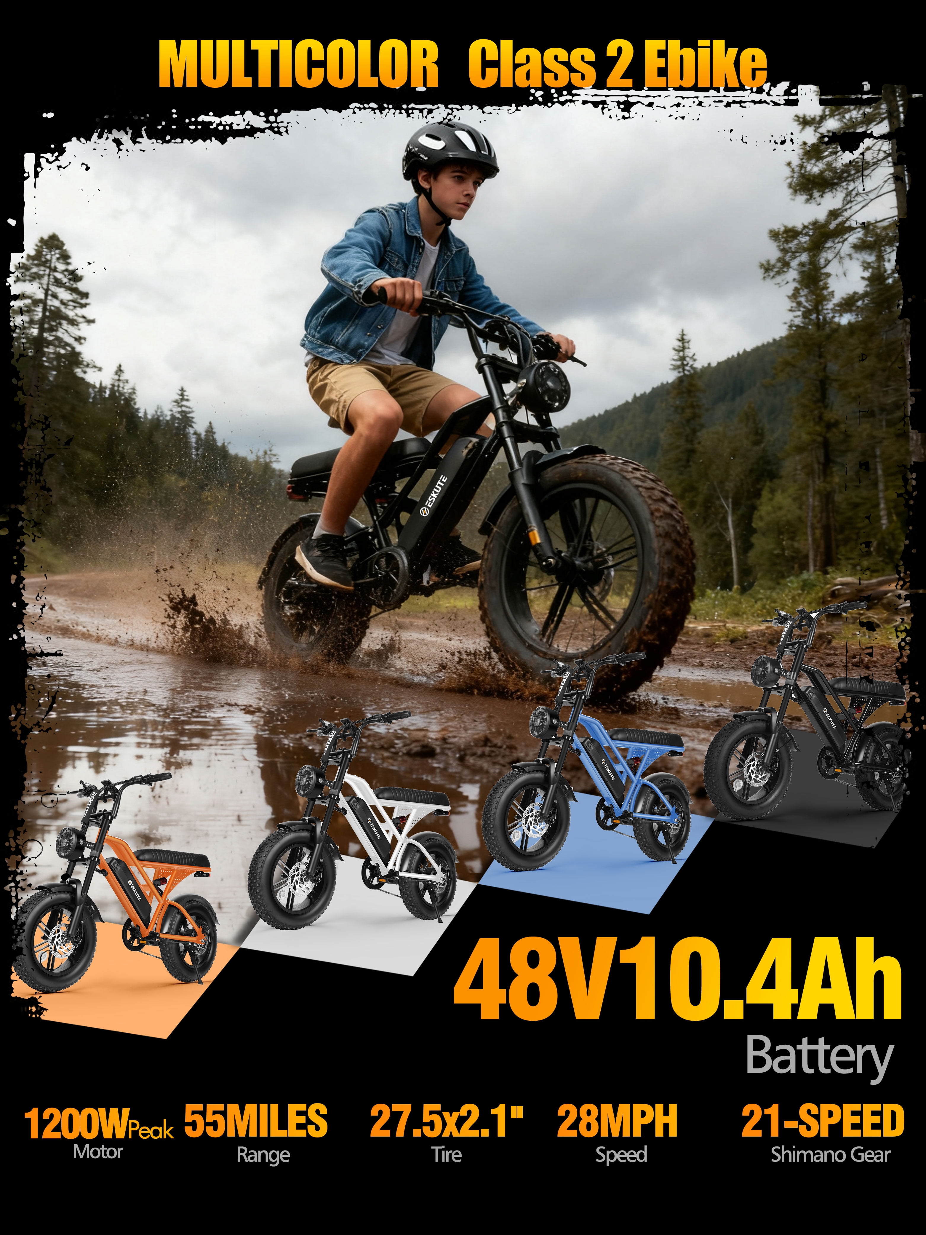 ESKUTE V100 Electric Bike for Teens Adults, 750W Peak 1500W 28 Mph 48V 13 Ah,16"x4.0" Fat Tire E Bicycle, 7-Speed E-Bike with Dual Suspension Pink, UL2849