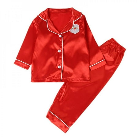 

Clearance! Autumn Baby Kids Girls Boys Sleepwear Set Long Sleeve Santa Claus Print Blouse+Pants Set