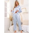 thumbnail image 3 of DARING DIVA Women's Satin Floral Button Down Pajama Sets S Blue Stripe, 3 of 6