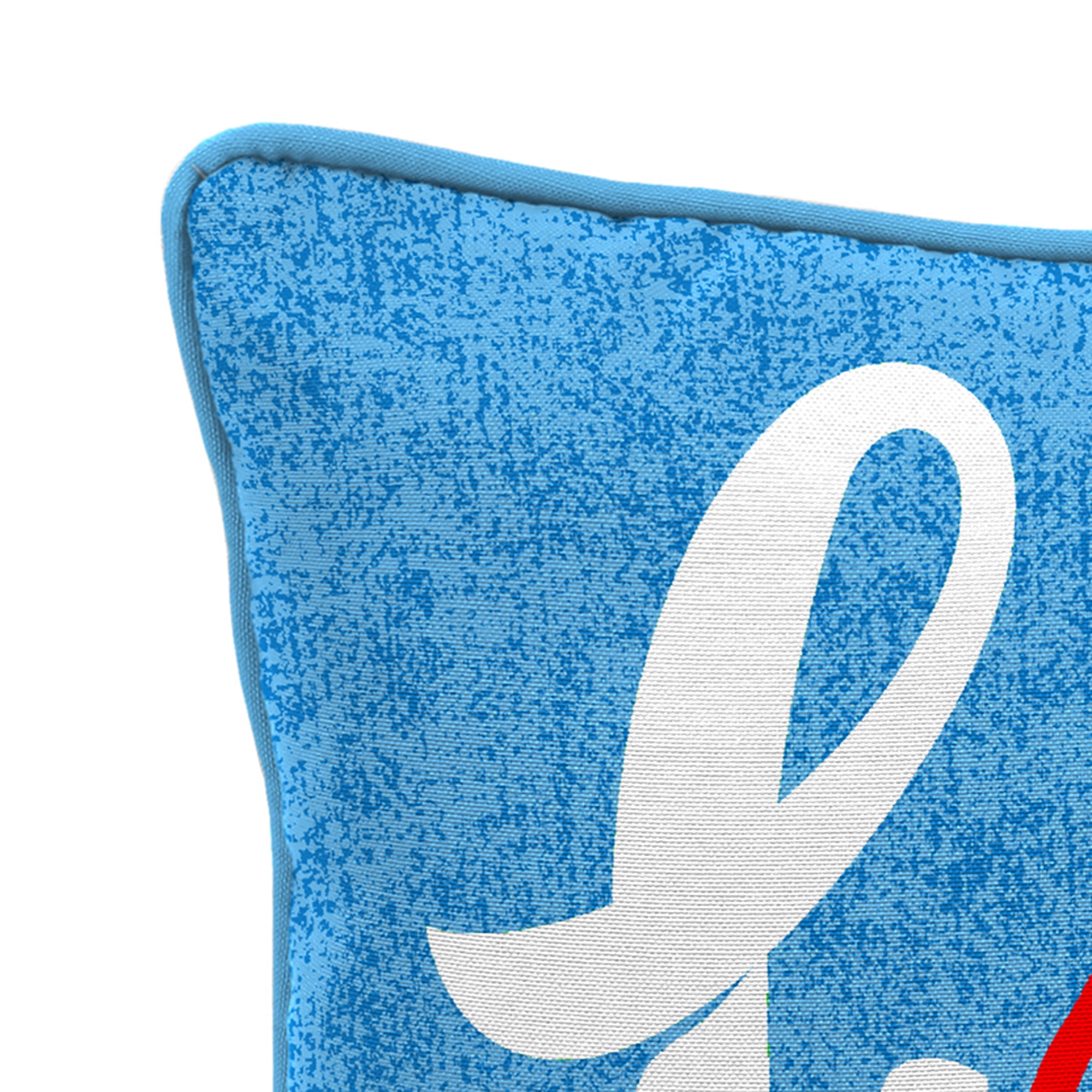 Jordan Manufacturing 16" x 16" Love is Love and Rainbows Light Blue Novelty Reversible Square Outdoor Throw Pillow with Welt