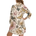 thumbnail image 2 of Xoenoiee Butterfly Peony Flower Print Women Beach Cover Ups Shirt V Neck Button Down Swimsuit Coverup Summer Swimwear Long Sleeve Cover Up Dress Plus Size, M, 2 of 7