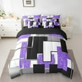 thumbnail image 2 of YST Purple Black Grey Queen Comforter Set With Sheets 7 Piece For Girls,Geometric Sequins Bed In A Bag Abstract Grids Bedding Set Geometry Square Checkered Bed Set Soft Lightweight, 2 of 5