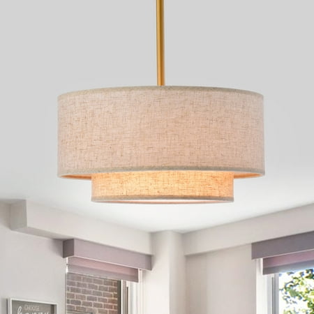 

Alena Matte Gold 3-Light Two-Tier Fabric Drum Shade Chandelier