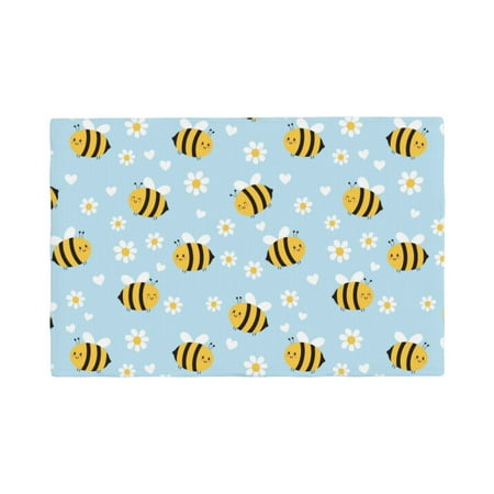 

Placemats Set of 4 Cute bee daisy blue Heat Resistant Non - Slip Place mats Waterproof table mat for Kitchen Dining-4片装