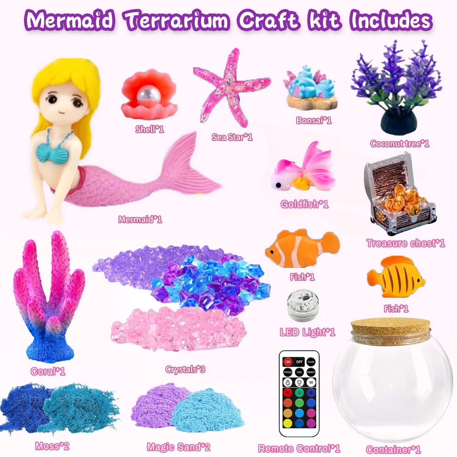 LINXUXIE Mermaid Terrarium Craft Kit for Kids, DIY Arts Set & Remote Mermaid, Birthday Gifts for 4 5 6 7 8 Year Old