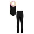 thumbnail image 2 of YEAHDOR Kids Girls Metallic Stripes Dance Leotard with Leggings Tights Gymnastics Training Ice Skating Outfit Hot Pink 10, 2 of 5