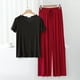 thumbnail image 2 of Conjunto de pijama de manga corta con cuello en V para mujer - Pantalones largos de poliéster y spandex, ropa de dormir ligera para verano, 2 of 4