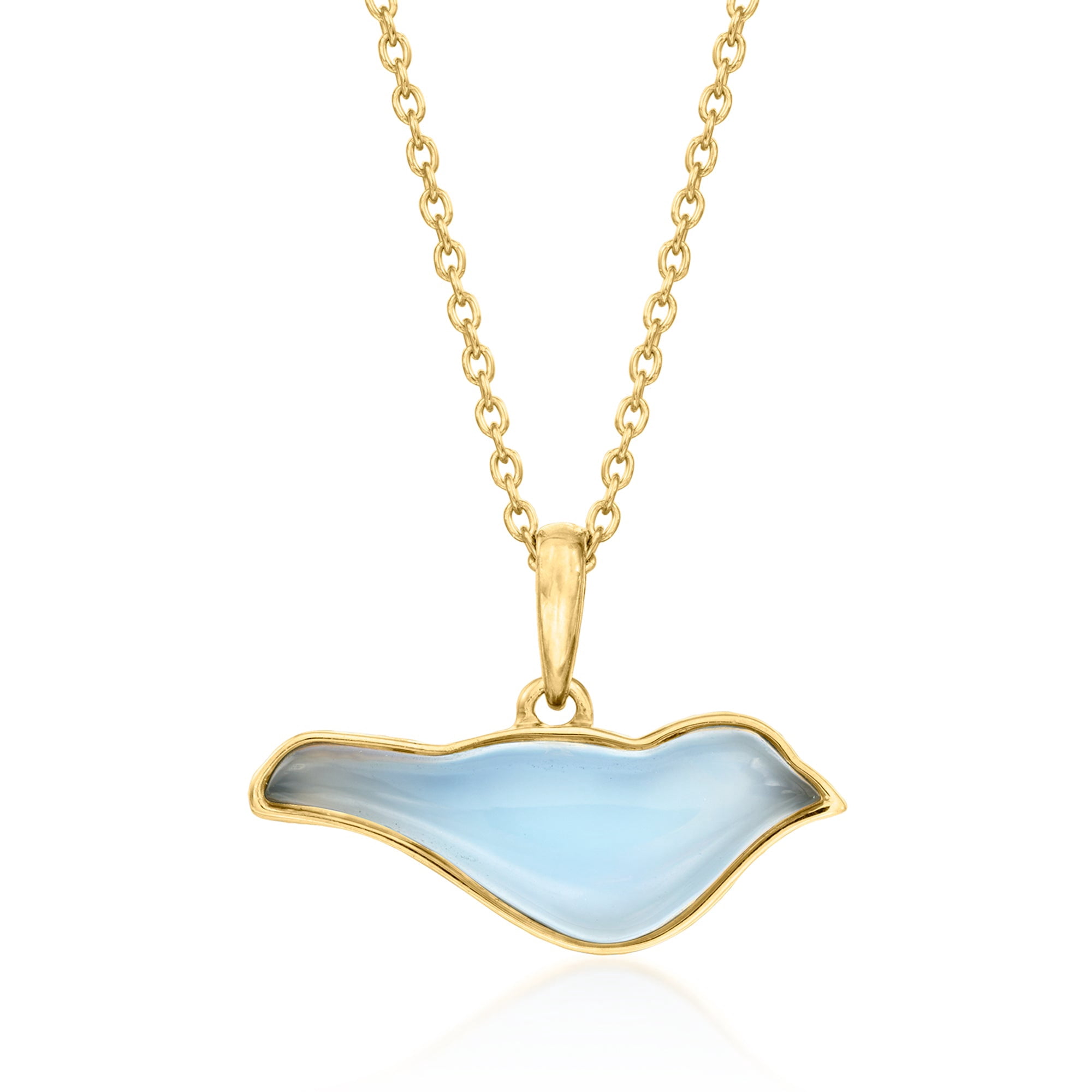 Ross-Simons Blue Chalcedony Bird Pendant Necklace in 18kt Gold Over Sterling, Women's, Adult