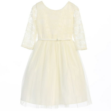 Ballerina Style Dresses - Sweet Kids Little Girls Off White Lace Sleeve Ballerina Christmas Dress 2