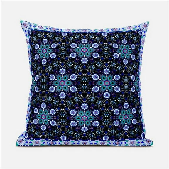 Amrita Sen Designs CAPL1038FSDS-ZP-16x16 16 x 16 in. Medallion Suede Zippered Pillow with Insert - Black, Turquoise & White