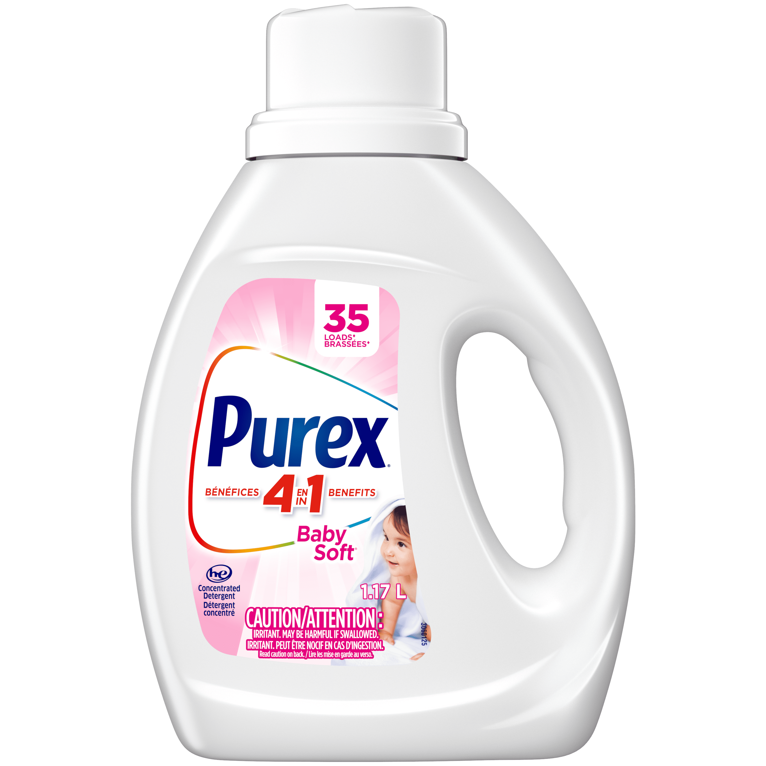 Purex Baby Soft, 4 in 1 Concentrated Hypoallergenic Liquid Laundry Detergent for Babies, Free of Dyes, Pediatric Dermatologist Tested, Gentle on Skin, 1.17L, 35 Wash Loads, HE Compatible, 1 bottle