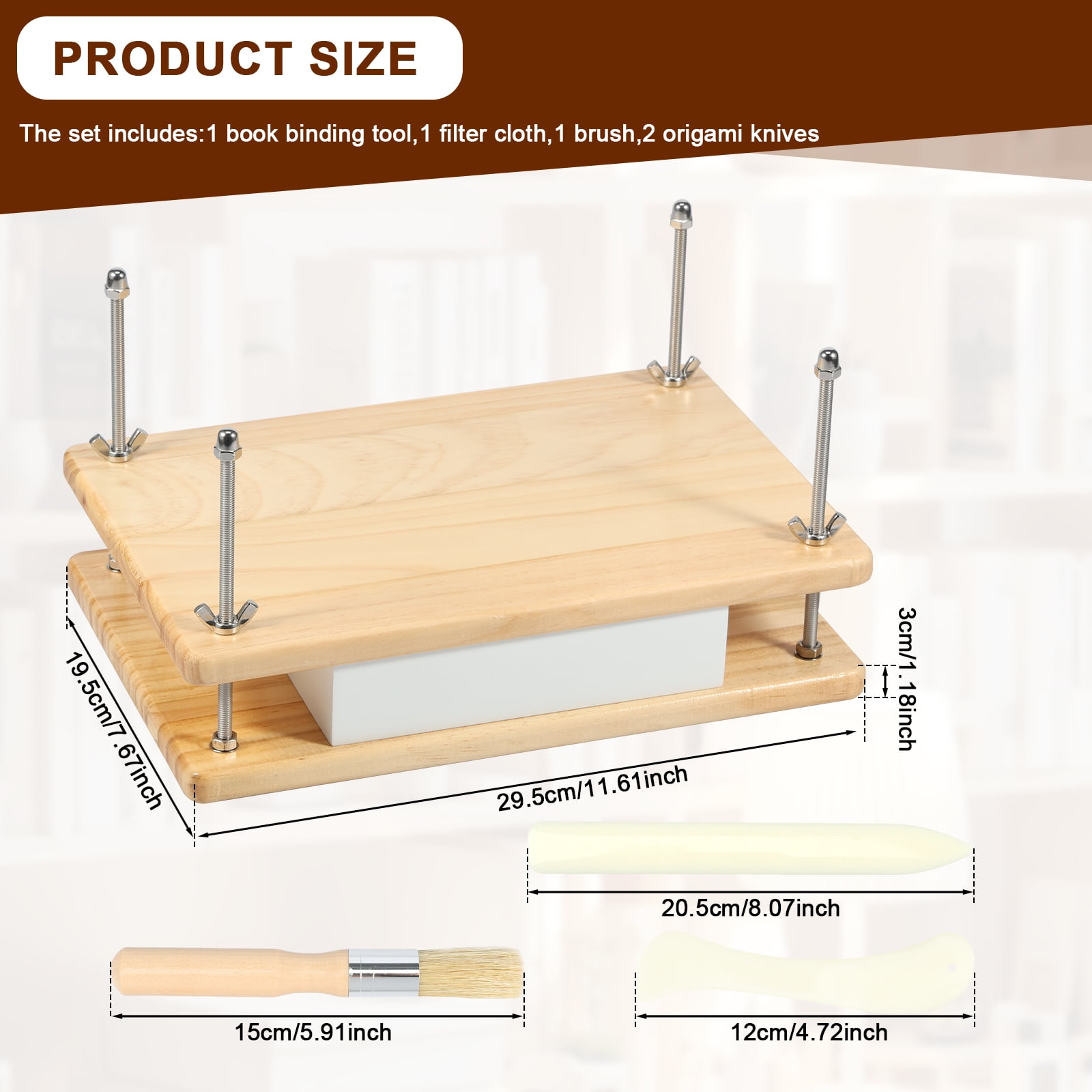 Austok Bamboo Wood Book Press Rectangle Book Press Bookbinding Portable Book Binding Press Reusable Book Press Tool Manual Book Binding Kits for Bookbinding Supplies