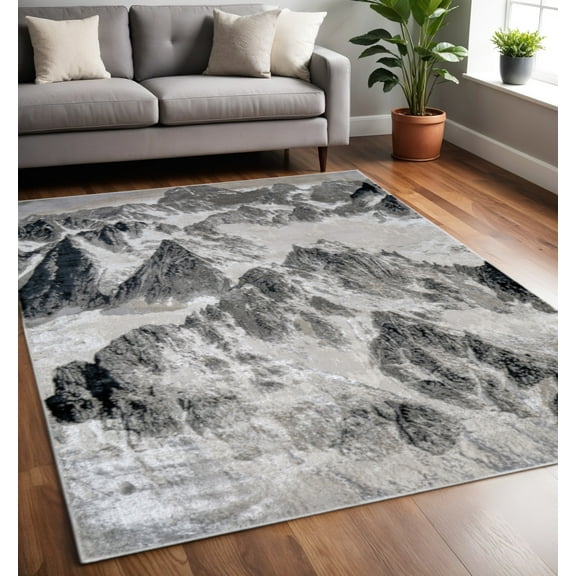 HomeRoots 616880 5 x 8 ft. Black & Silver Abstract Rectangle Area Rug