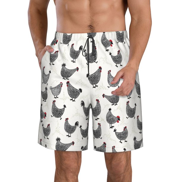 Fotbe Funny Chicken Trajes de Baño Estampados para Hombre, Shorts de Verano de Secado Rápido, Ropa de Playa, Bañadores-Medium