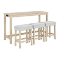 thumbnail image 6 of GZXS 59" Counter Height Bar Table Set with Built-In Power Outlet, Solid Wood Legs, 3 Linen Upholstered Stools, Farmhouse Industrial 4-Piece Dining Set in Light Oak Finish, 6 of 10