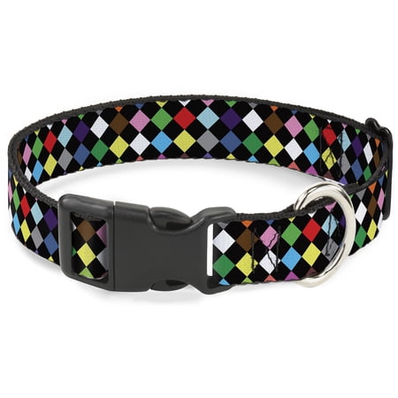 Buckle-Down Pet Collar Dog Collar Plastic Buckle Diamonds Black Multi Color 15 to 24 Inches 1.0 Inch Wide