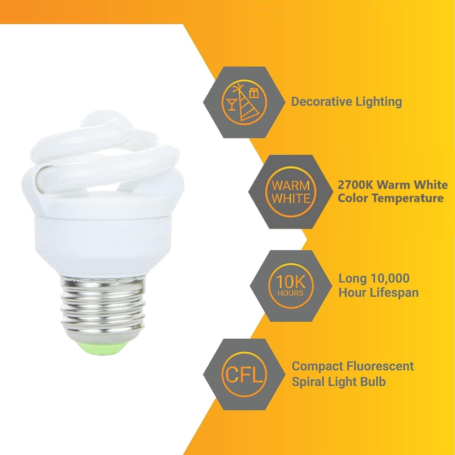 Diodesy- Pack of 3 SMS5/27K CFL Mini Spiral Light Bulb, T2 Compact Fluorescent Bulb, 5W (25W Equiv.), Dimmable 2700K Warm White, E26 Medium Base, for Kitchen/Bedroom/Office, 300 Lumens, UL Listed