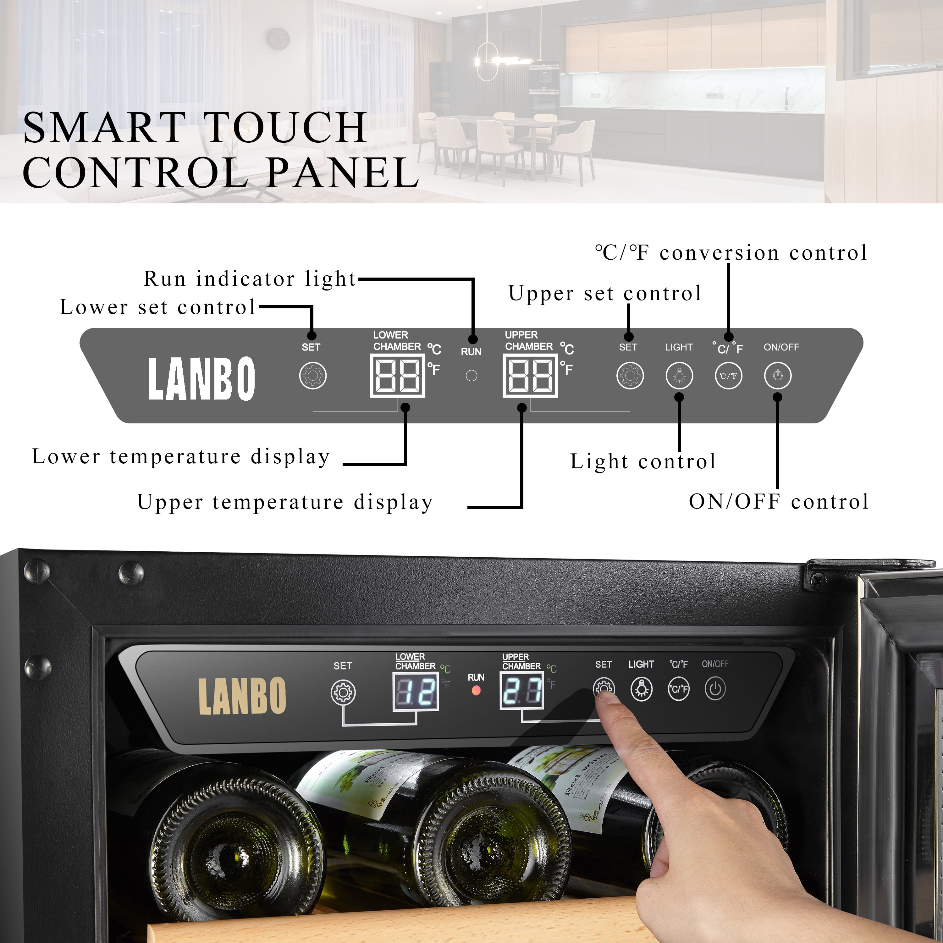Lanbo 26 Bottle Under Counter Dual Zone Wine Cooler Refrigerator 15 inch Width
