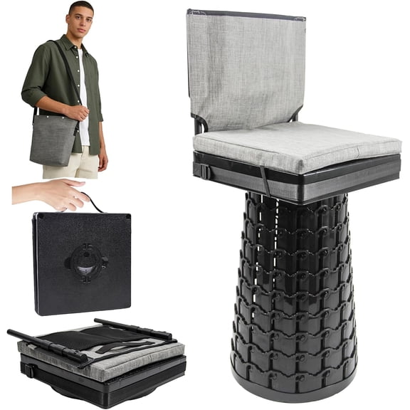 2026 Upgraded Collapsible Stool with Backrest, Cushion & Bag, Portable Telescopic Stool Heavy Duty Load Capacity 1000lbs, Square Folding Chair for Camping Gardening Fishing Hiking BBQ