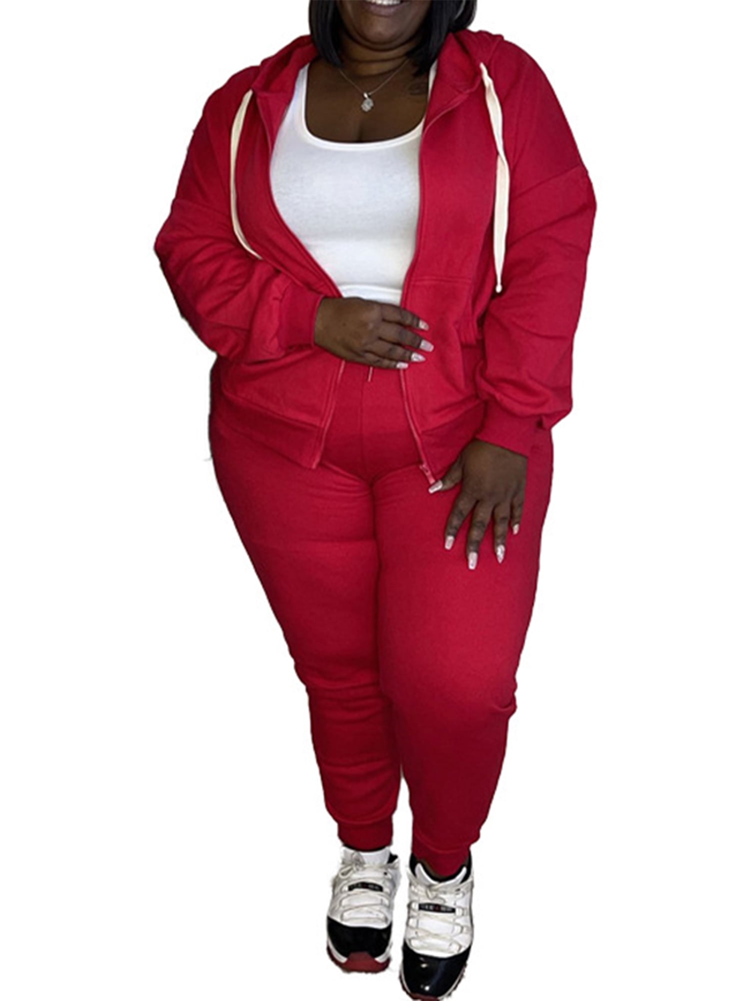 Sweatsuit for Women Casual Tracksuit Sleeve Sweatshirt and 2 Piece Solid Outfit Sweat Suit Red 4XL - Walmart.com
