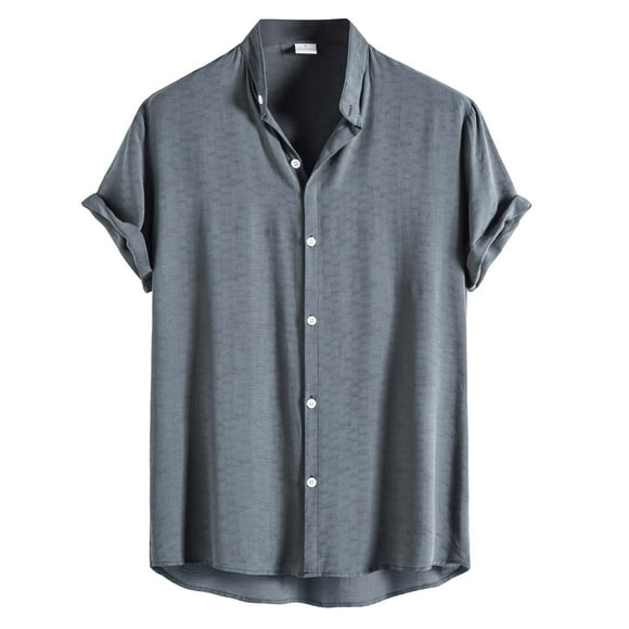Ploknplq Mens Shirts Polo Shirts for Men Men's Casual Solid Button Down Shirt Short Sleeve Beach Shirt Mens Dress Shirts Gray XL