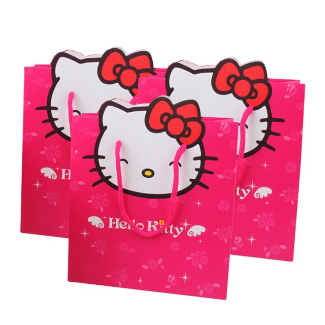 Decoraciones de Hello Kitty para fiesta de cumpleaños, bolsa de regalo de papel con asa para gato, caja de dulces para Baby Shower para niños, suministros para eventos, regalos, 60/48/12 piezas