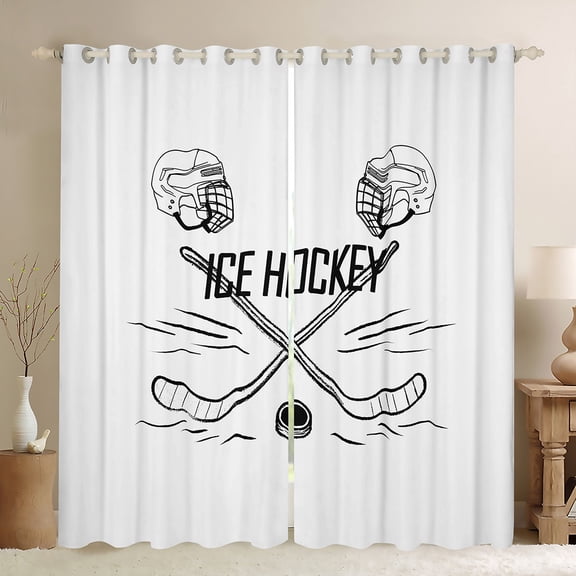 Manfei Boys Ball Game Black Out Curtains,Ice Hockey Lovers Curtains Pack of 2 (42x63 Each),White Black Bedroom Curtains For Boys Kids,Microfiber Bedroom Decor