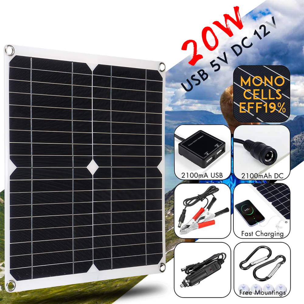 20W Solar Panel Dual USB 12V 5V Battery Charger Controller for Outdoor Car Boat