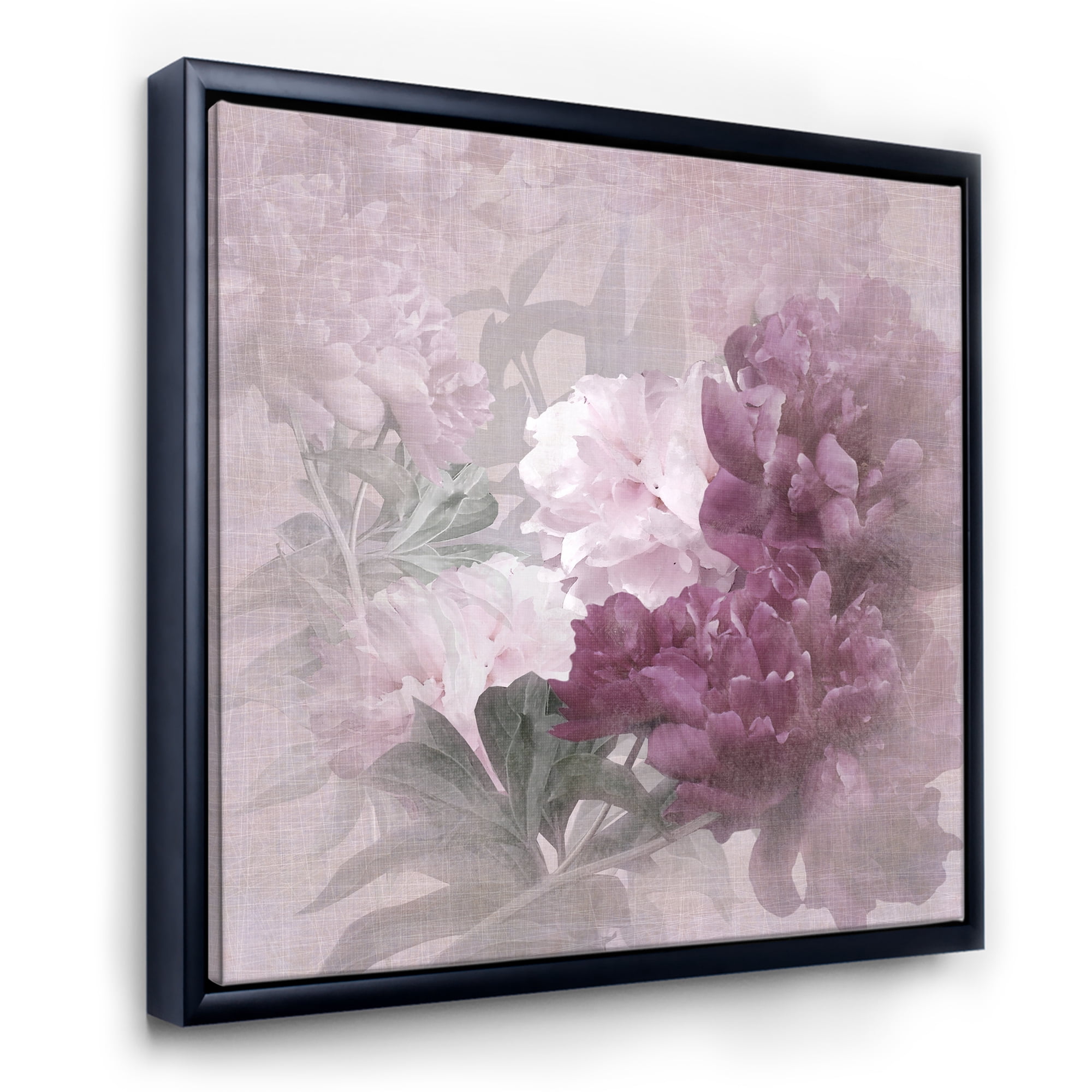 Designart 'Ancient Pink and Purple Flowers II' Traditional Framed Canvas Wall Art Print