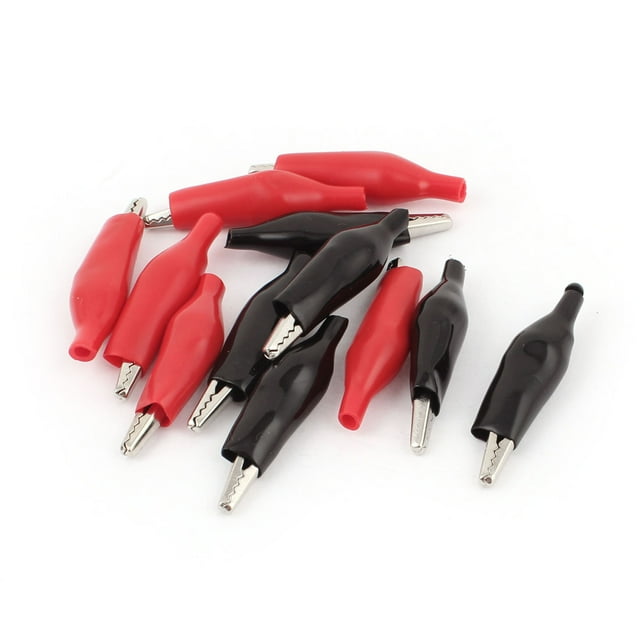 12 piezas de pinzas de cocodrilo aisladas en rojo y negro, 45 mm de largo
