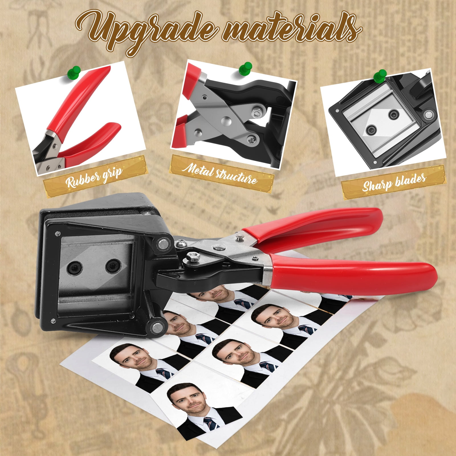 Grusce 2x2 inch Handheld Passport Photo Cutter for Business Card Plastic and Metal, Picture Punch Cutter for Photography Studio Home and Office Use